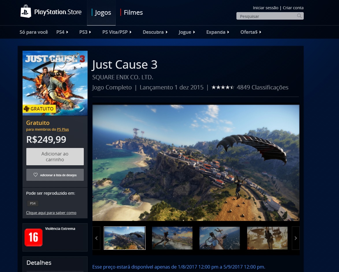 Ofertas da PlayStation Plus e Just Cause 3 estão disponíveis para o Brasil